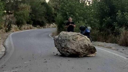 Ρέθυμνο: Πτώση βράχου στον κεντρικό δρόμο της Κούφης