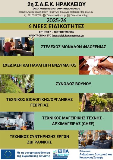 ΣΑΕΚ Ηρακλείου, Ειδικότητες