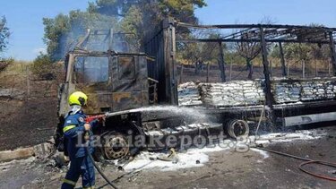 Κάηκε ολοσχερώς νταλίκα που μετέφερε λιπάσματα