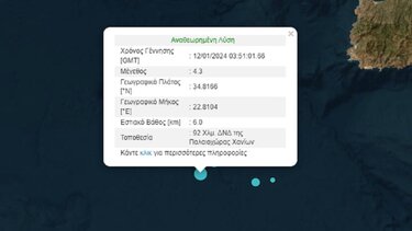 Σεισμική δόνηση 4,3 Ρίχτερ ανοιχτά της Κρήτης