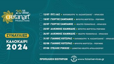 Μεγάλες συναυλίες από την Cretanart Productions σε ένα επετειακό καλοκαίρι!